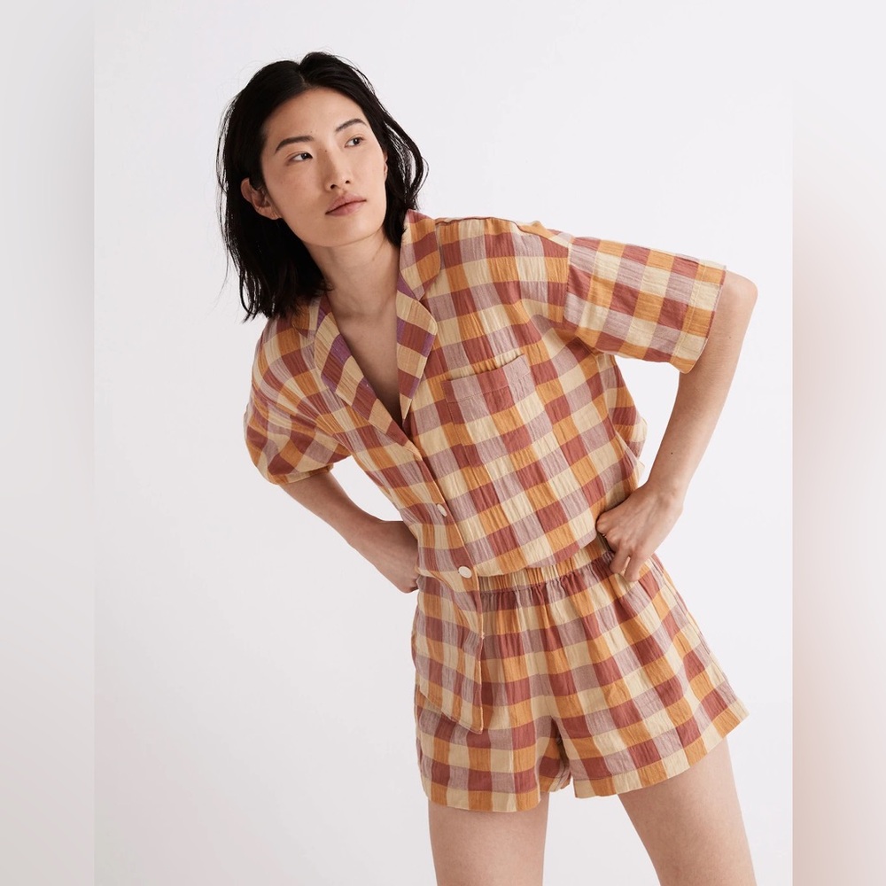 Madewell Crinkle Oversized Pajama Set in Gingham Check
